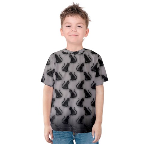 Black Cats On Gray Kids  Cotton Tee by bloomingvinedesign