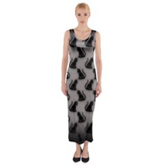 Black Cats On Gray Fitted Maxi Dress by bloomingvinedesign