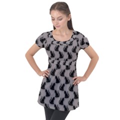 Black Cats On Gray Puff Sleeve Tunic Top by bloomingvinedesign