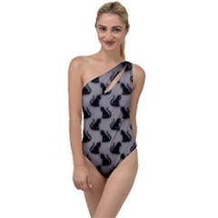 Black Cats On Gray To One Side Swimsuit by bloomingvinedesign