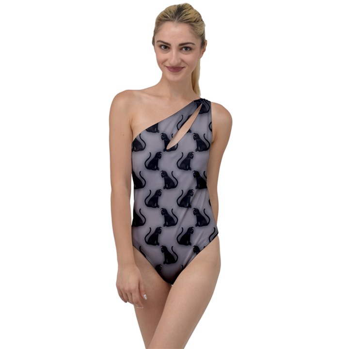 Black Cats On Gray To One Side Swimsuit