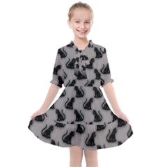 Black Cats On Gray Kids  All Frills Chiffon Dress