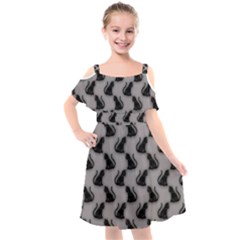 Black Cats On Gray Kids  Cut Out Shoulders Chiffon Dress