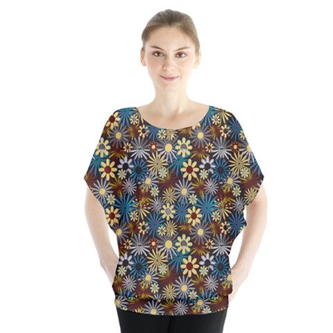 Daisies Variation 1 Batwing Chiffon Blouse by bloomingvinedesign