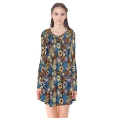 Daisies Variation 1 Long Sleeve V-neck Flare Dress by bloomingvinedesign