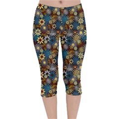 Daisies Variation 1 Velvet Capri Leggings  by bloomingvinedesign