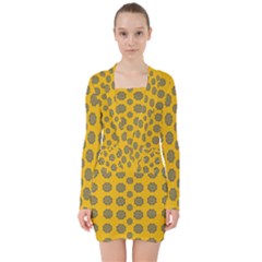 Sensational Stars On Incredible Yellow V-neck Bodycon Long Sleeve Dress by pepitasart