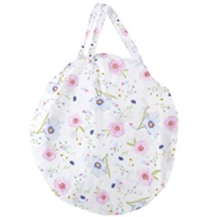 Pink Blue Flowers Pattern                      Giant Round Zipper Tote by LalyLauraFLM