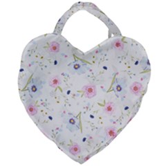 Pink Blue Flowers Pattern                        Giant Heart Shaped Tote by LalyLauraFLM