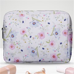 Pink Blue Flowers Pattern                        Make Up Pouch (large) by LalyLauraFLM