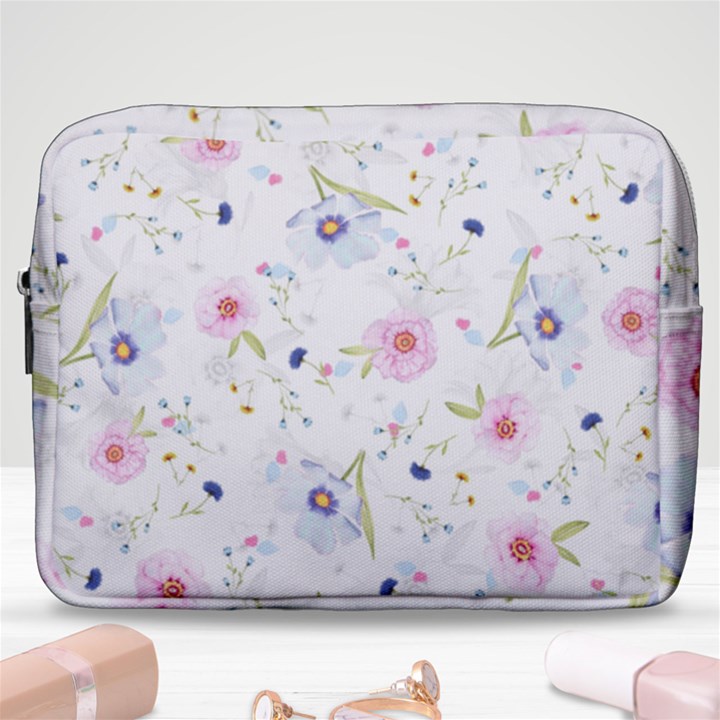 Pink blue flowers pattern                        Make Up Pouch (Large)