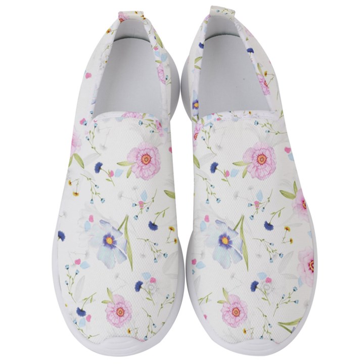 Pink blue flowers pattern                       Men s Slip On Sneakers