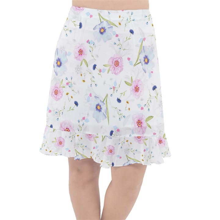 Pink blue flowers pattern                           Fishtail Chiffon Skirt