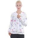 Pink blue flowers pattern                      Casual Zip Up Jacket View1