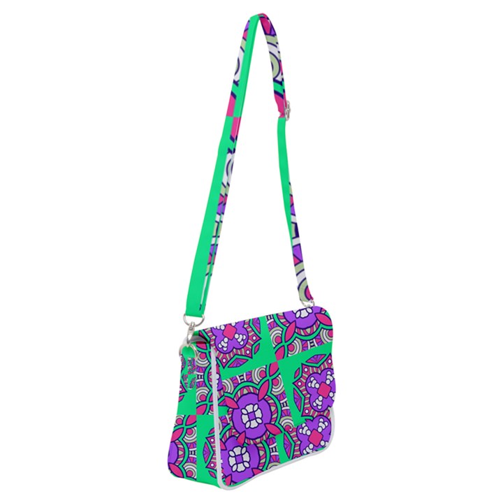 Purple shapes on a green background                     Shoulder Bag with Back Zipper