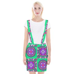 Purple Shapes On A Green Background                             Braces Suspender Skirt by LalyLauraFLM