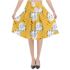 Fluffy Clouds Mustard  Flared Midi Skirt by VeataAtticus