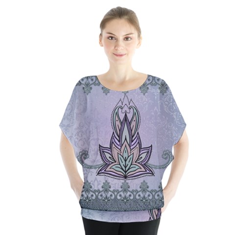 Abstract Decorative Floral Design, Mandala Batwing Chiffon Blouse by FantasyWorld7