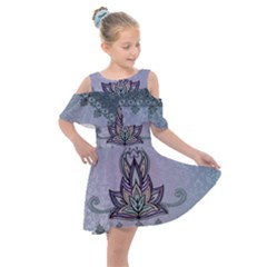 Abstract Decorative Floral Design, Mandala Kids  Shoulder Cutout Chiffon Dress by FantasyWorld7