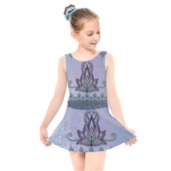 Abstract Decorative Floral Design, Mandala Kids  Skater Dress Swimsuit by FantasyWorld7