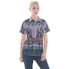 Abstract Decorative Floral Design, Mandala Women s Short Sleeve Pocket Shirt