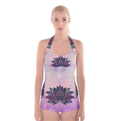 Abstract Decorative Floral Design, Mandala Boyleg Halter Swimsuit  by FantasyWorld7