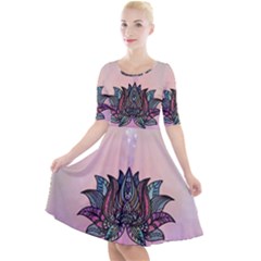 Abstract Decorative Floral Design, Mandala Quarter Sleeve A-line Dress by FantasyWorld7