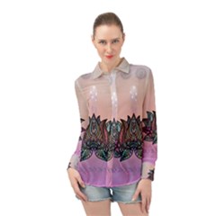 Abstract Decorative Floral Design, Mandala Long Sleeve Chiffon Shirt