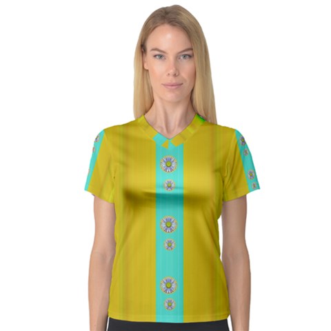 Colors And Flowers V-neck Sport Mesh Tee by pepitasart