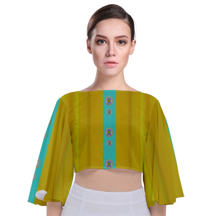 Colors And Flowers Tie Back Butterfly Sleeve Chiffon Top