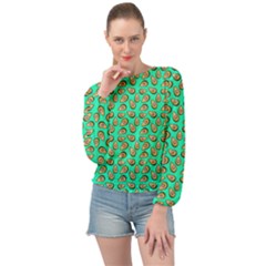 Tropical Aqua Avocadoes Banded Bottom Chiffon Top