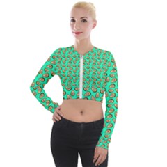 Tropical Aqua Avocadoes Long Sleeve Cropped Velvet Jacket