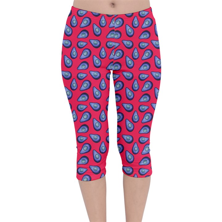 Tropical Pink Avocadoes Velvet Capri Leggings 