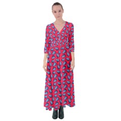 Tropical Pink Avocadoes Button Up Maxi Dress