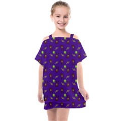 School Girl Braids Dark Blue Kids  One Piece Chiffon Dress