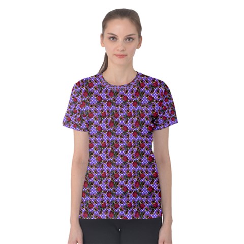 Lazy Cat Floral Pattern Lilac Polka Women s Cotton Tee by snowwhitegirl