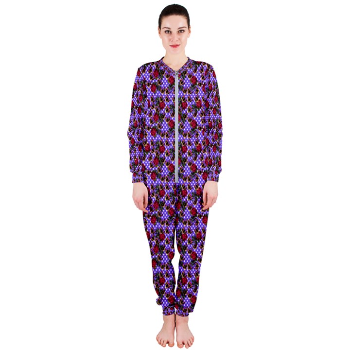 Lazy Cat Floral Pattern Lilac Polka OnePiece Jumpsuit (Ladies) 