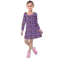 Lazy Cat Floral Pattern Lilac Polka Kids  Long Sleeve Velvet Dress by snowwhitegirl