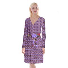 Lazy Cat Floral Pattern Lilac Polka Long Sleeve Velvet Front Wrap Dress by snowwhitegirl