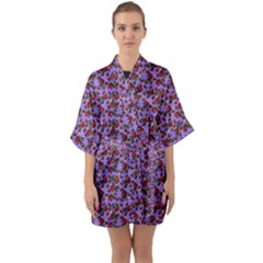 Lazy Cat Floral Pattern Lilac Polka Quarter Sleeve Kimono Robe by snowwhitegirl