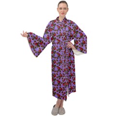 Lazy Cat Floral Pattern Lilac Polka Maxi Tie Front Velour Kimono by snowwhitegirl