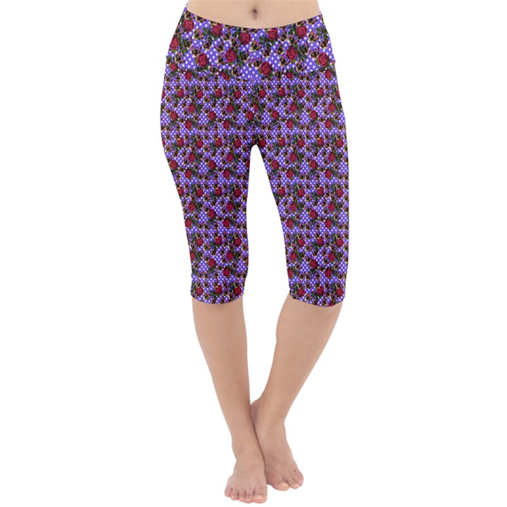 Lazy Cat Floral Pattern Lilac Polka Lightweight Velour Cropped Yoga Leggings