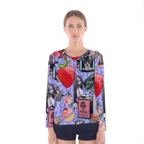 Vintage Girls Floral Collage Women s Long Sleeve Tee by snowwhitegirl