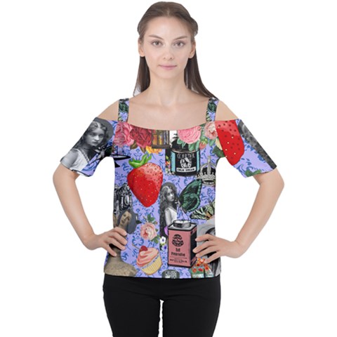 Vintage Girls Floral Collage Cutout Shoulder Tee by snowwhitegirl