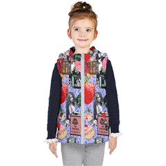 Vintage Girls Floral Collage Kids  Hooded Puffer Vest by snowwhitegirl