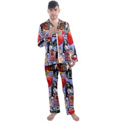 Vintage Girls Floral Collage Men s Satin Pajamas Long Pants Set