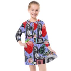 Vintage Girls Floral Collage Kids  Quarter Sleeve Shirt Dress by snowwhitegirl