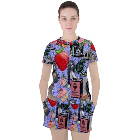 Vintage Girls Floral Collage Women s Tee And Shorts Set by snowwhitegirl