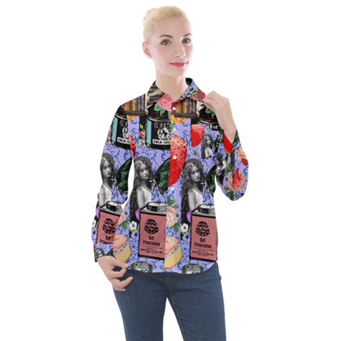 Vintage Girls Floral Collage Women s Long Sleeve Pocket Shirt by snowwhitegirl