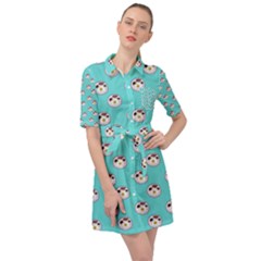 English Breakfast Aqua Belted Shirt Dress by snowwhitegirl